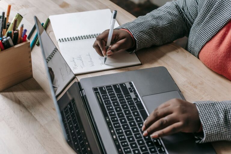 Professional writing notes from a laptop screen